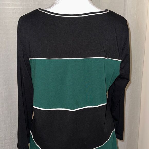 Ann Taylor L Black Winter Green White Crewneck Quarter Sleeve Cotton Blend Top - Picture 4 of 12